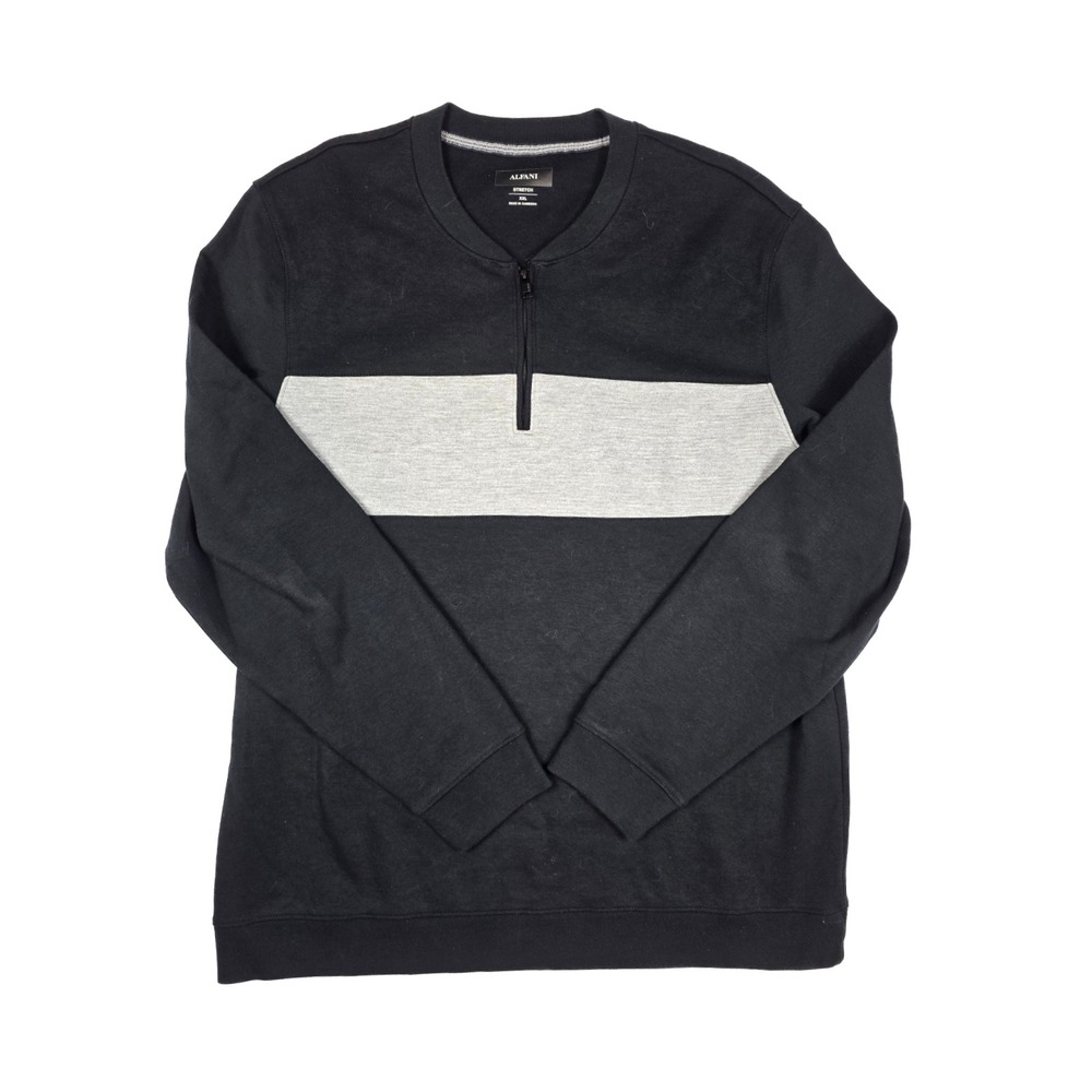 Alfani Stretch Tech Black & Gray Striped 1/4 Zip Pullover Sweater Men's Size 2XL